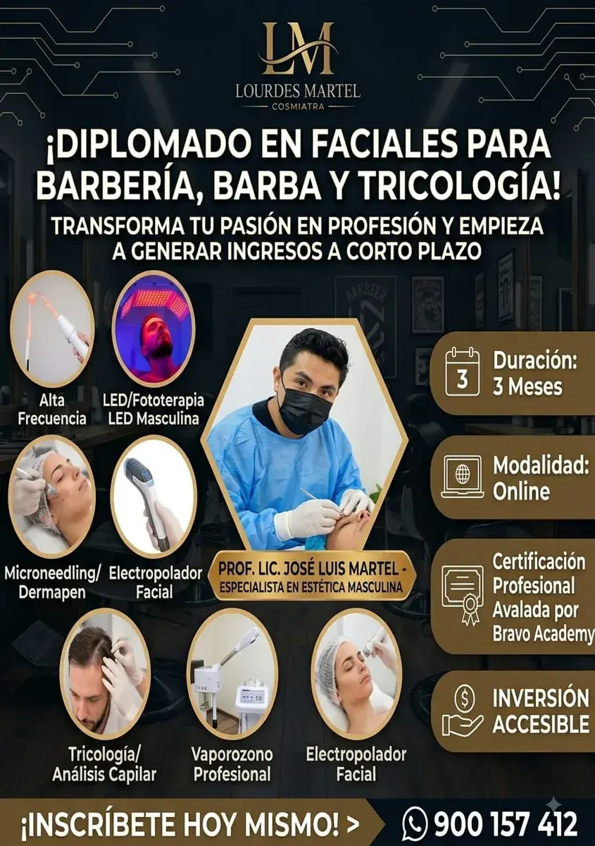 Diplomado en Faciales para Barbería, Barba y Tricología